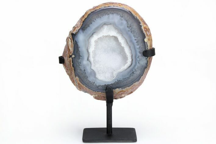 Blue Agate With Quartz Crystals on Metal Base - Brazil #216868